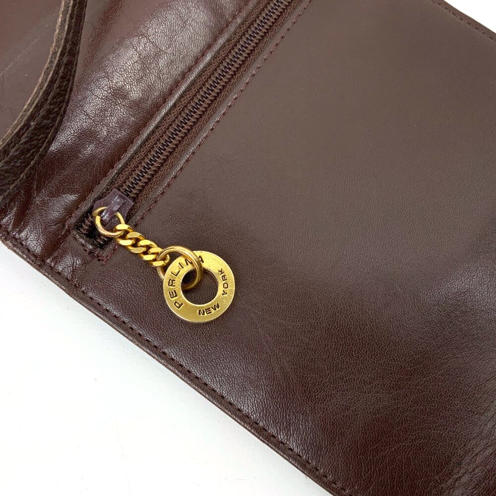 Vintage Perlina New York Brown Genuine Leather Crossbody Bag Organizer - Picture 10 of 16